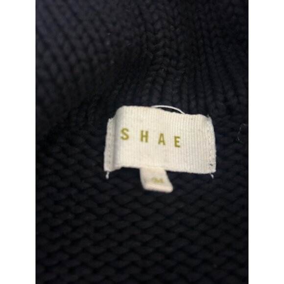 Anthropologie Shae Black Chunky Knit Full Zip Cardigan Sweater Size Medium - Picture 8 of 9